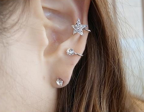 Single Left Ear Star Earring Stud and Clip