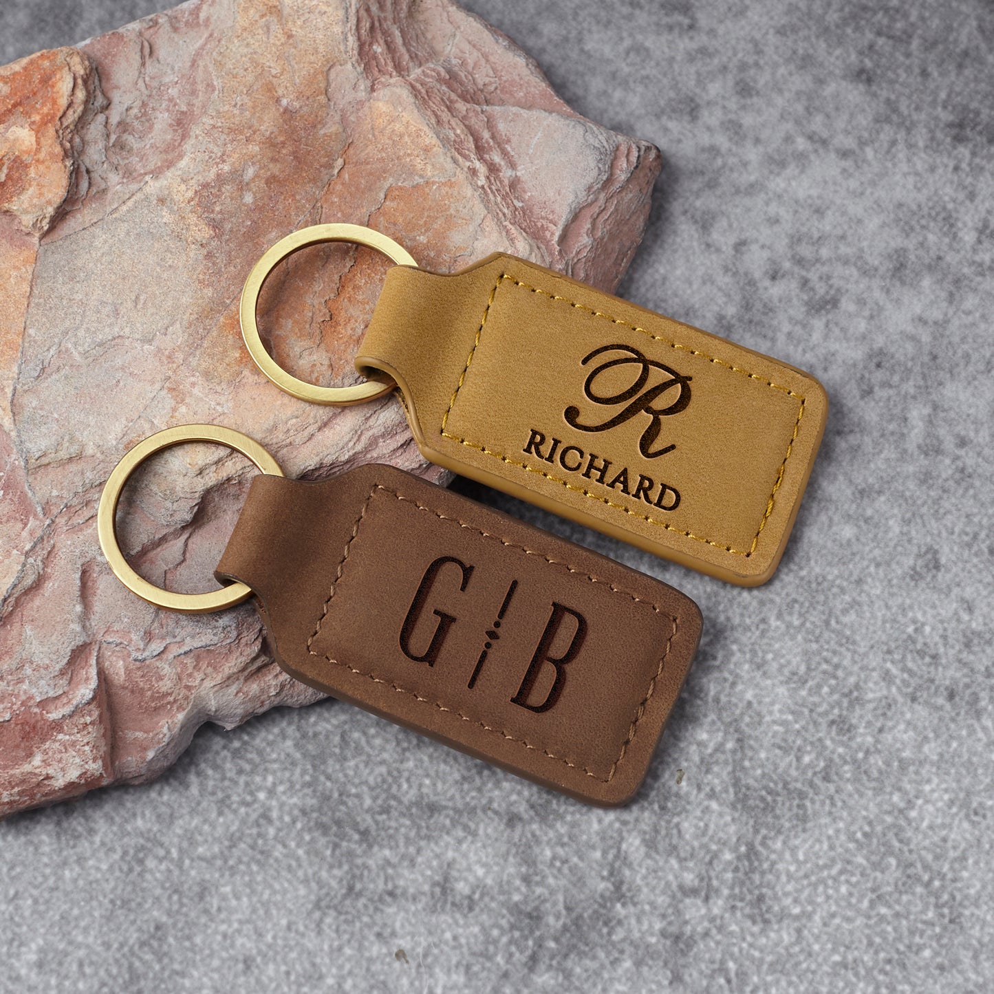 Mens Leather Keychains, Monogram Keychain, Personalized Keychain