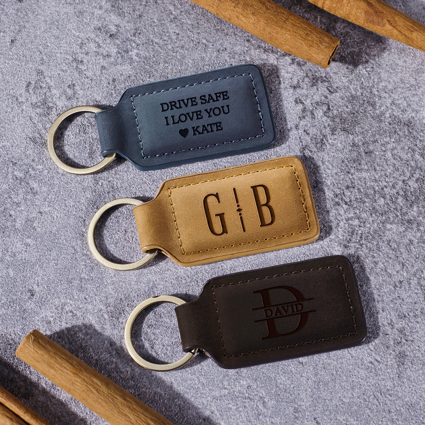 Mens Leather Keychains, Monogram Keychain, Personalized Keychain