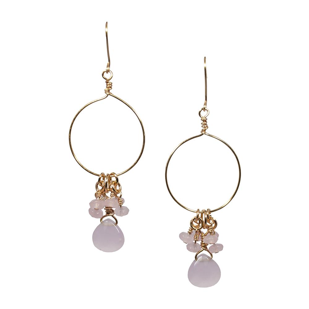 Pink Chalcedony and Jade Cluster Hoop Earrings