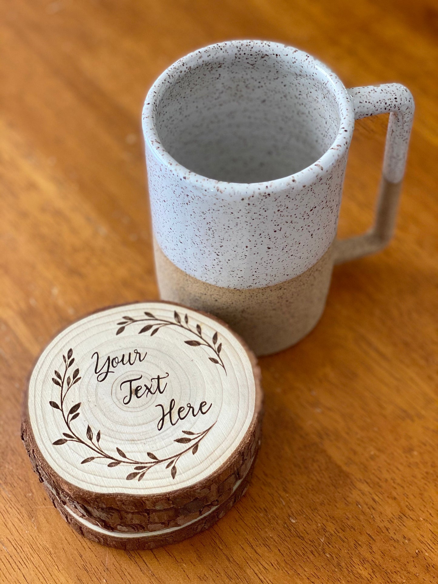 Custom Text Engraved Wood Coaster Set